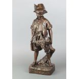 After Auguste Cace, a 20th Century bronze figure of a standing boy with pheasant and hare, "L'enfant