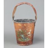 A 19th Century metal and leather covered fire bucket with Royal arms and leather swing handle 24cm x
