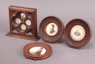 Three Victorian carved walnut easel photograph frames (1 missing back spar) together with a carved