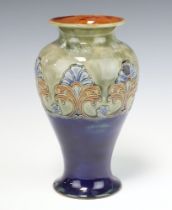 A Royal Doulton blue and green stone glazed vase the base impressed Royal Doulton 7116 26cm