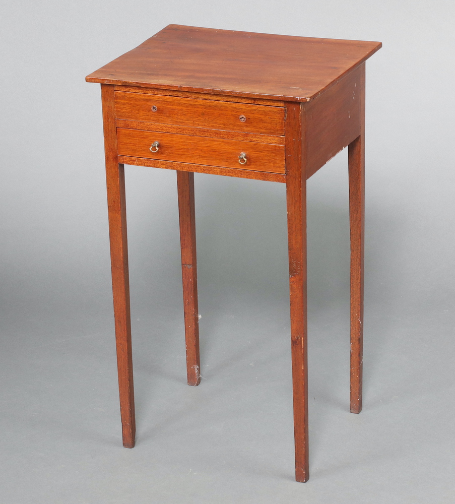 A 19th Century rectangular mahogany side table fitted 2 drawers, raised on square tapered supports