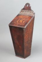 An 18th Century crossdbanded oak wall candle box 49cm h x 18cm w x 15cm d New leather hinge and a