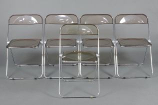 Giancarlo Piretti for Anonima Castelli, a set of 5 Italian Plia chrome and perspex folding chairs,
