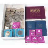 Two 1970 proof sets of coins and a collection of 1981 Royal Wedding crowns, various Churchill