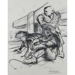 ** Peter Howson (Scottish 1958), charcoal on paper "Study For The Bridge To Nowhere III 1991",