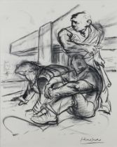 ** Peter Howson (Scottish 1958), charcoal on paper "Study For The Bridge To Nowhere III 1991",