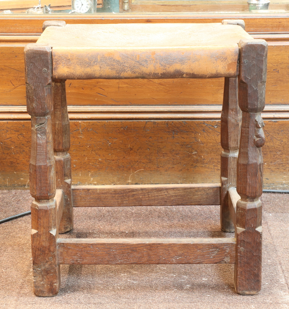 Robert "Mouseman" Thompson of Kilburn, a pair of oak stools, raised on octagonal turned and block - Image 9 of 16