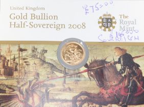 A 2008 half sovereign, in card case Biro on card mount