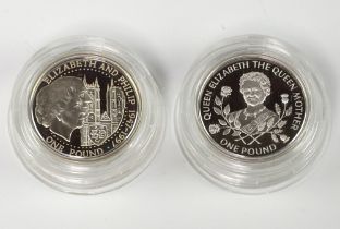 A 1995 Jersey silver proof one pound coin and a 1997 ditto with certificates