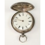 Jos. Mansfield of Shaftesbury, a fusee key wind open faced fob watch with enamelled dial and Roman