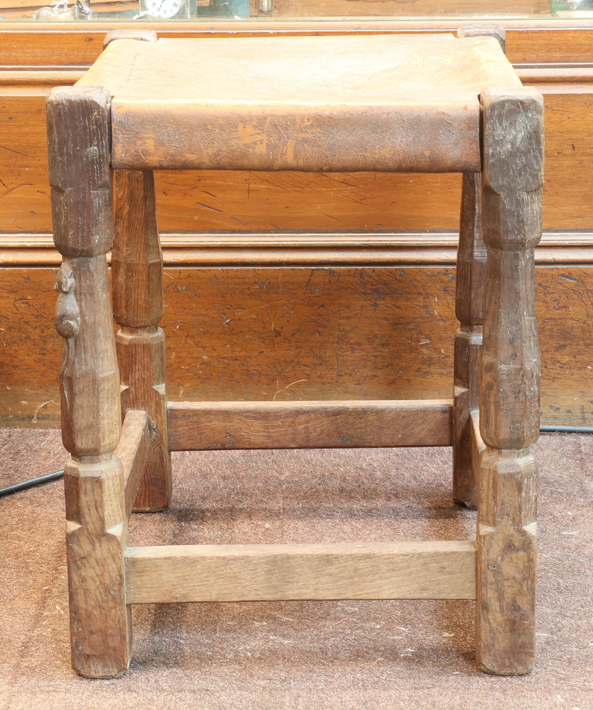 Robert "Mouseman" Thompson of Kilburn, a pair of oak stools, raised on octagonal turned and block - Image 10 of 16