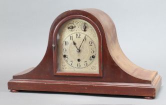 A 1920's German striking mantel clock, the 15cm arched dial with slow, fast and silent indicator,