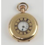A keyless demi-hunter pocket watch with Roman numerals, subsidiary second hand, dial marked Wales