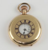 A keyless demi-hunter pocket watch with Roman numerals, subsidiary second hand, dial marked Wales