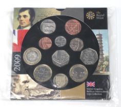 A 2009 proof set of coins including The Kew Gardens 50 pence coin, in original wrapping