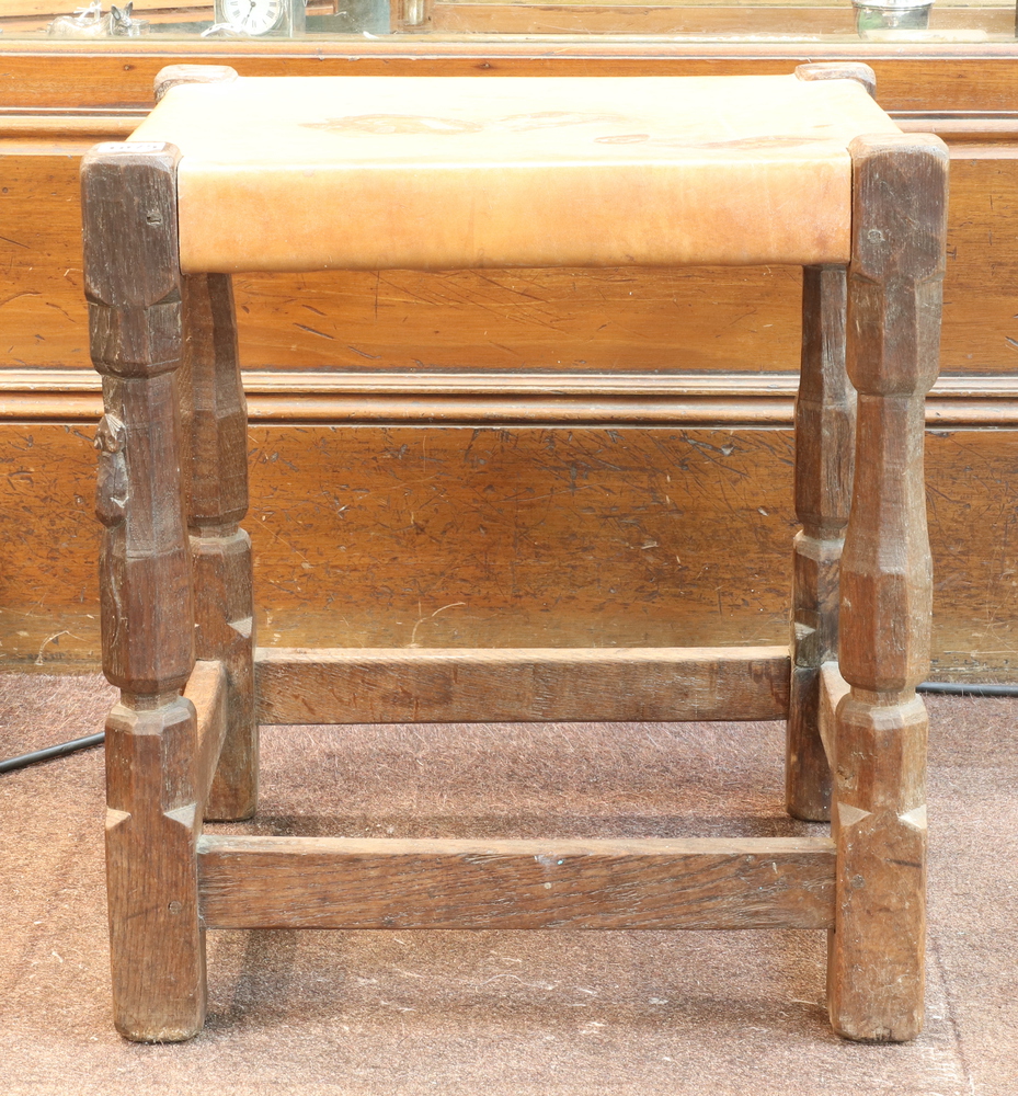 Robert "Mouseman" Thompson of Kilburn, a pair of oak stools, raised on octagonal turned and block - Image 2 of 16