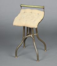 A Victorian gilt metal revolving harpist stool with buttoned back upholstered seat 60cm x 33cm x