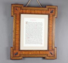 A 19th Century inlaid and crossbanded mahogany frame with mitred corners decorated 4 fleur de lis