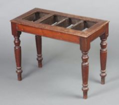 A Victorian rectangular slatted mahogany luggage rack, raised on turned supports 47cm h x 62cm w x