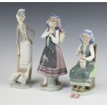 A Lladro figure of a standing girl with basket of flowers, base impressed E18E 25cm , ditto seated