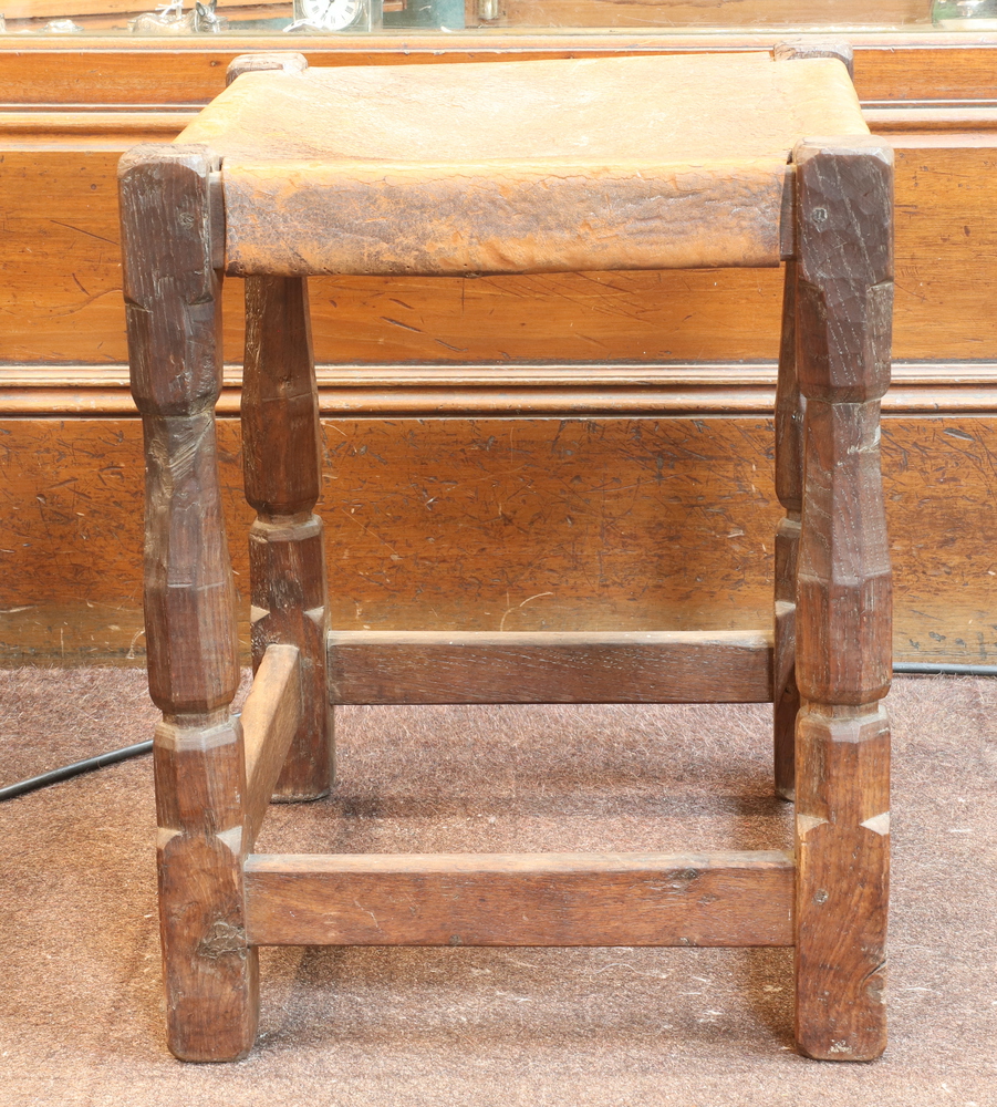 Robert "Mouseman" Thompson of Kilburn, a pair of oak stools, raised on octagonal turned and block - Image 12 of 16