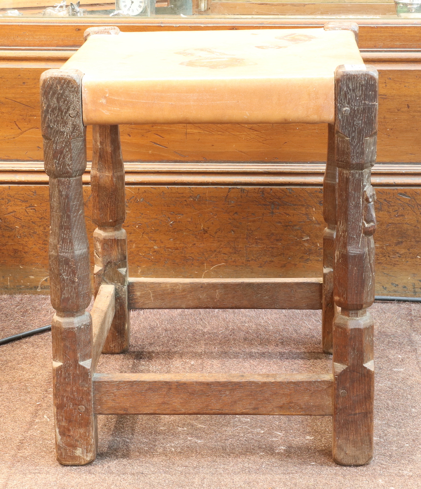 Robert "Mouseman" Thompson of Kilburn, a pair of oak stools, raised on octagonal turned and block - Image 5 of 16