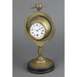 A 19th Century desk clock barometer, the top set a compass with 7cm enamelled dial, Roman