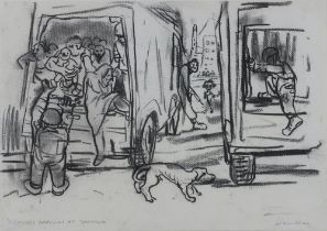 ** Peter Howson (Scottish 1958), charcoal on paper "Refugees Arriving at Travnik", signed lower