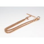 A 9ct yellow gold curb link double Albert watch chain 40cm, 24.2 grams