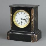 A 19th Century French timepiece with 9cm enamelled dial, Roman numerals, contained in a black marble