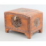 A 1930's miniature carved camphor coffer with hinged lid 20cm h x 29cm w x 19cmd Some contact