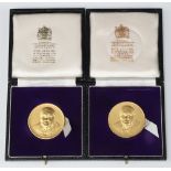 Two cased silver gilt 1965 Churchill medallions by Toye Kenning and Spencer, 48 grams