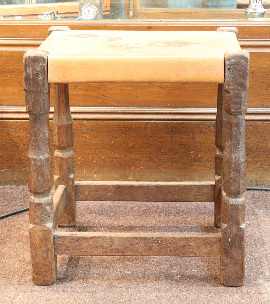 Robert "Mouseman" Thompson of Kilburn, a pair of oak stools, raised on octagonal turned and block - Image 4 of 16