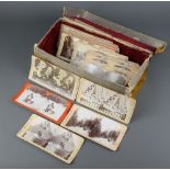 Approximately 50 19th Century Excelsior stereoscopic Tours slides, contained in a card box with