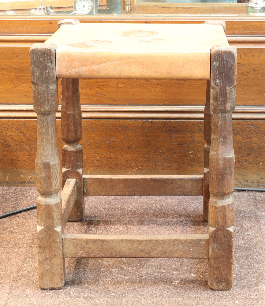 Robert "Mouseman" Thompson of Kilburn, a pair of oak stools, raised on octagonal turned and block - Image 3 of 16