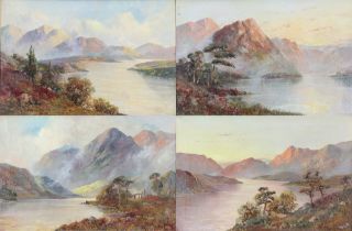 Frances E Jamieson (British 1895-1950), oil paintings on canvas, a set of 4 loch scenes, 2 signed to