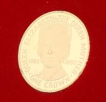 A 1980 Queen Elizabeth Queen Mother 22ct gold commemorative one crown