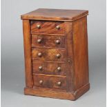 A Victorian walnut apprentice Wellington chest of 5 drawers with brass handles raised on a