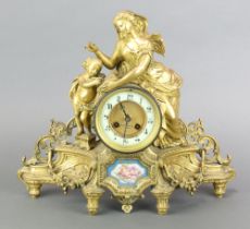 Samual Marty, a 19th Century French 8 day mantel clock with enamelled dial, Arabic numerals,