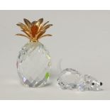 A Swarovski Crystal pineapple 5cm and a ditto puppy 4cm, boxed