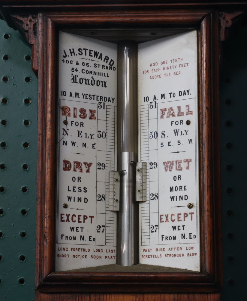 J H Steward, 406, 66 Strand, 54 Cornhill London, a Victorian mercury stick barometer and thermometer - Image 2 of 5