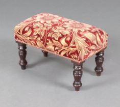 A Victorian rectangular mahogany footstool upholstered in William Morris style material 23cm x