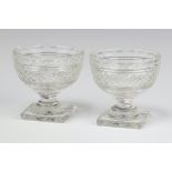 Two 19th Century cut glass salts on square bases 8cm One with chip to base