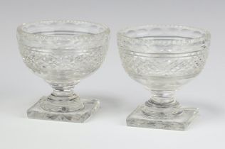 Two 19th Century cut glass salts on square bases 8cm One with chip to base