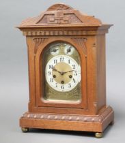 Junghans, an Art Nouveau chiming bracket clock, the 16cm arched dial with silent/chime/slow/fast