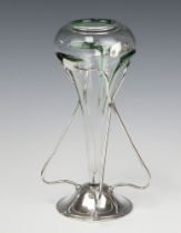 James Dixon & Sons, an Art Nouveau silver plated epergne holder with associated glass vase 28cm x
