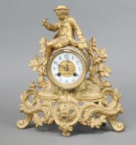 A 19th Century French 8 day striking mantel clock with 8cm porcelain dial, Arabic numerals contained
