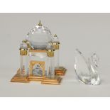 A Swarovski Crystal and gilt metal model of the Taj Mahal 5cm and a swan 3cm, boxed