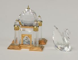 A Swarovski Crystal and gilt metal model of the Taj Mahal 5cm and a swan 3cm, boxed