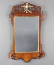 A 19th Century Chippendale style rectangular plate mirror contained in a walnut frame surmounted